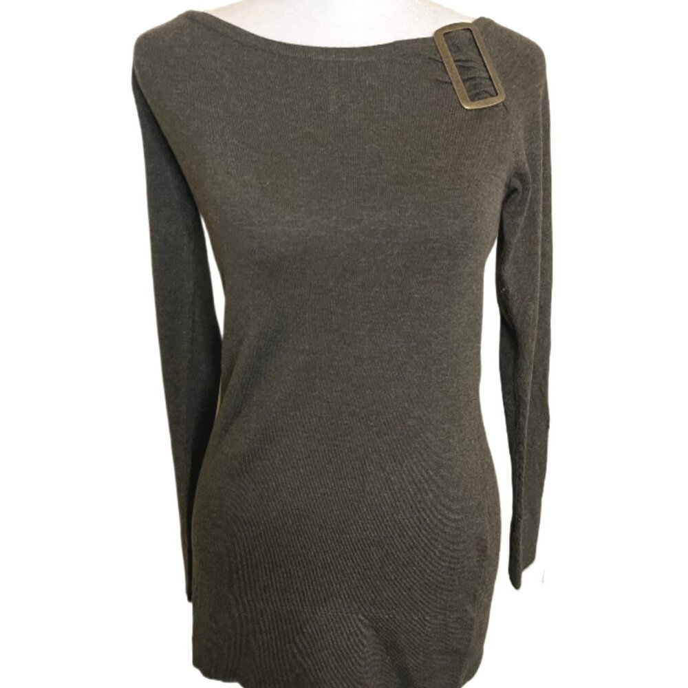 Cache Dark Khaki/Brownish Green Long Sleeve Top with Buckle Detail Size S NWT